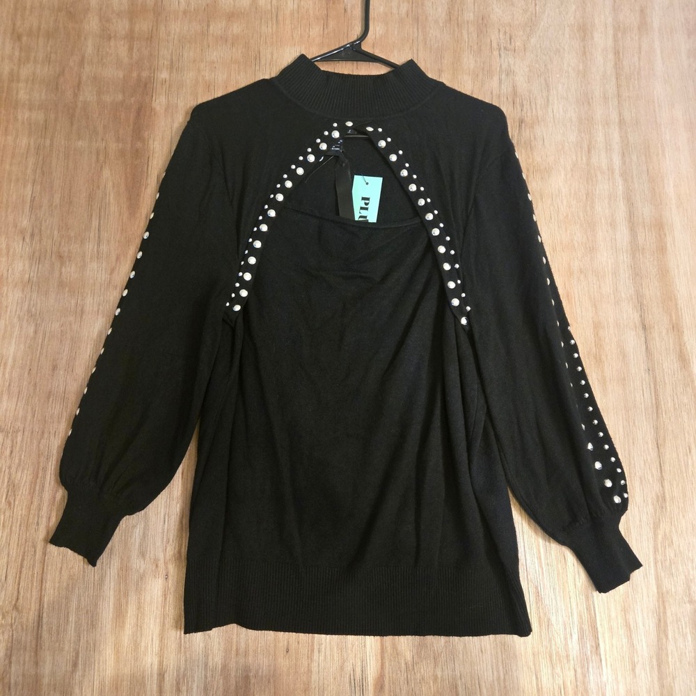 Goth Chic Black Studded Cutout Mock Neck Sweater 1X NWT